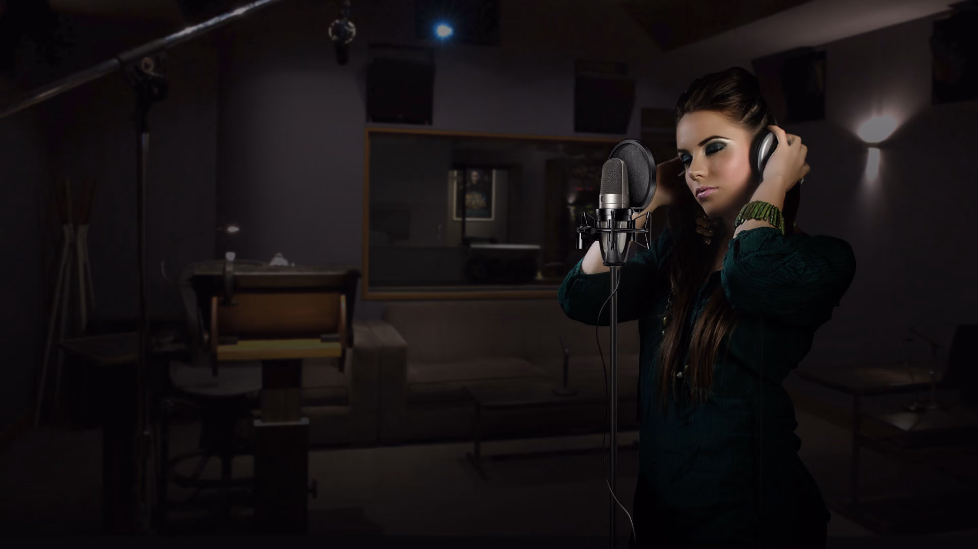 Female vocalist recording a voice-over